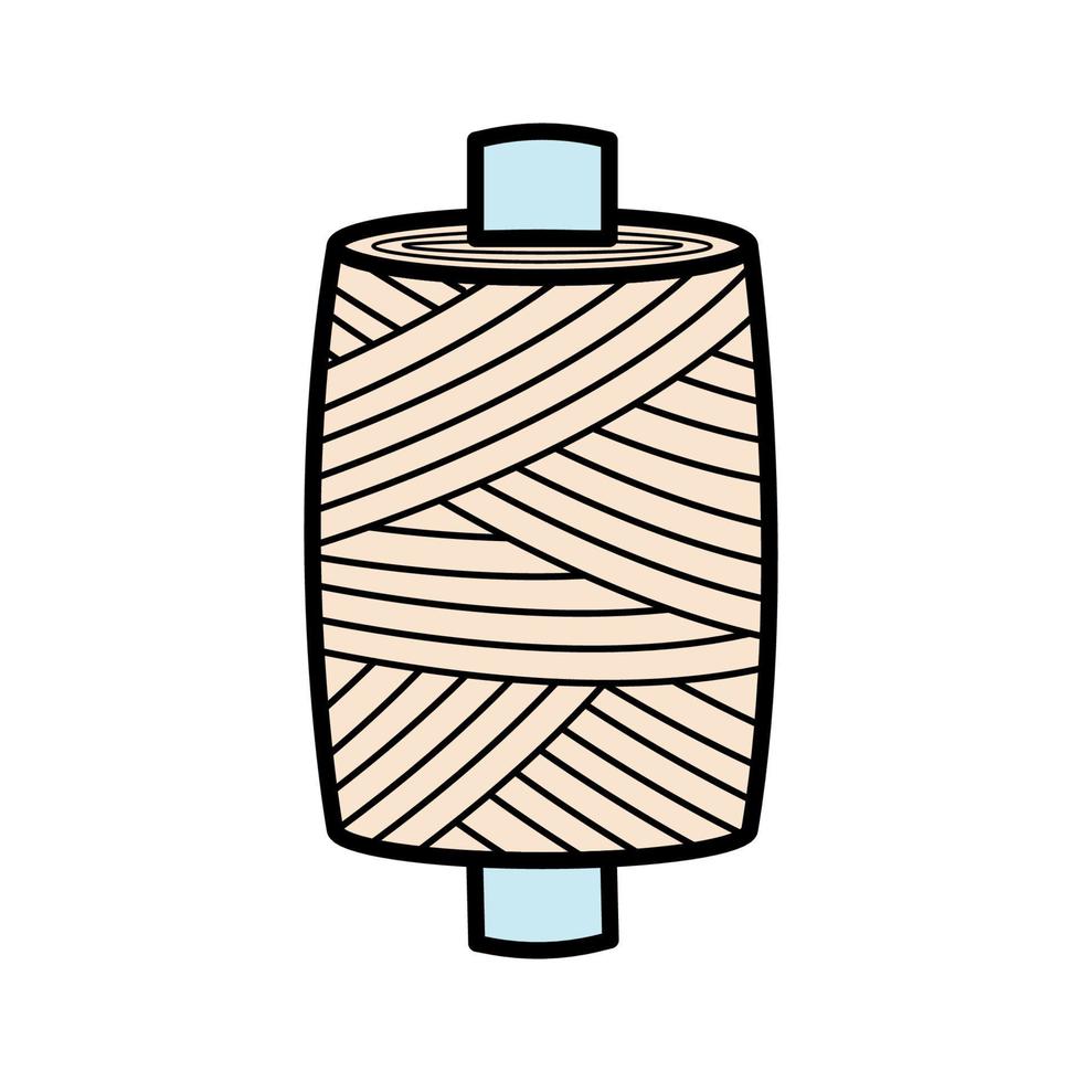 carrete de icono de hilo para coser y coser. ilustración de fideos vectoriales de hilo de lino en un carrete de madera. vector