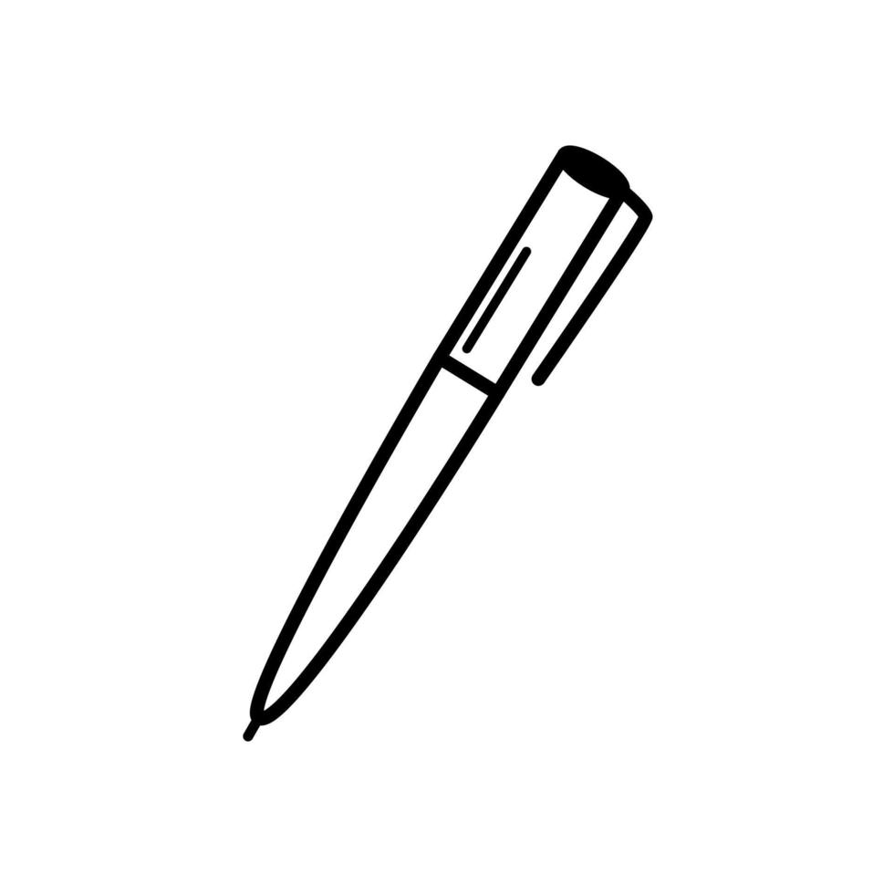 Ballpoint pen doodle vector illustration. Stationery item icon pencil or pen for writing.