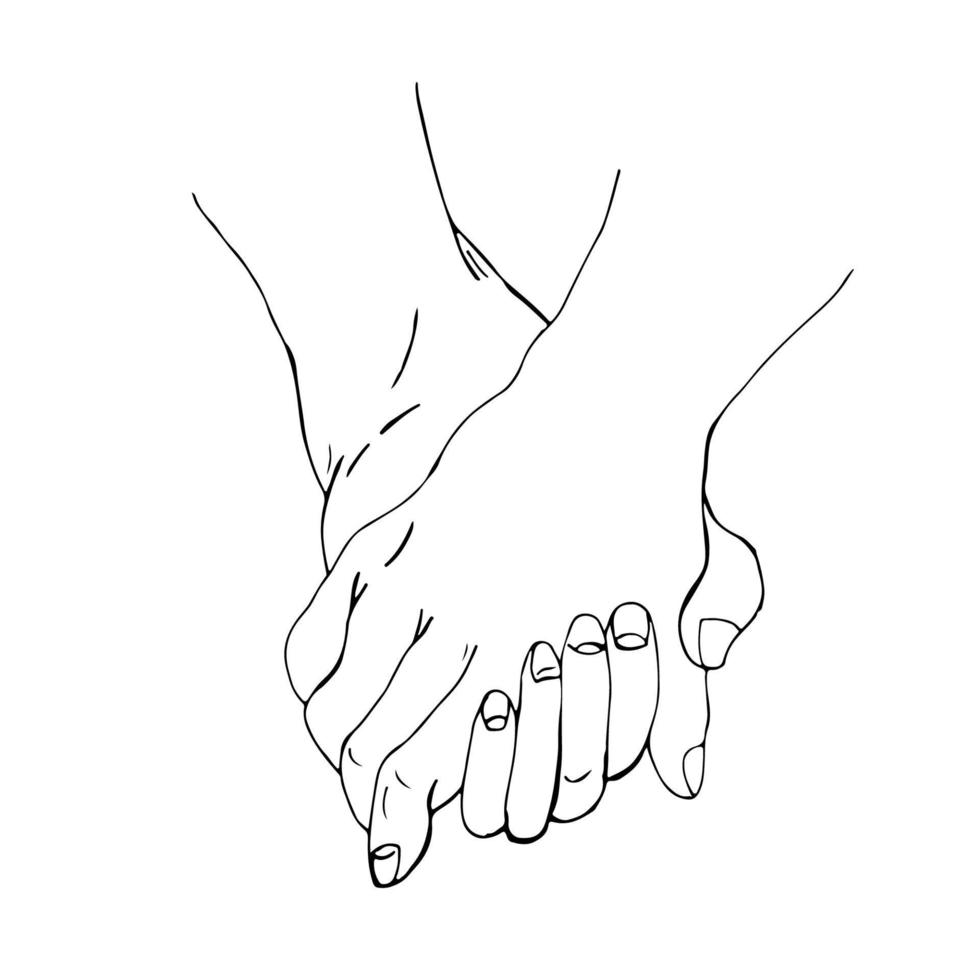 hand in hand. a thin line, a sketch, friendship, love. vector