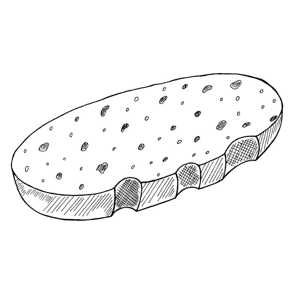 A slice of bread, Rye round rustic bread or wholegrain bread. Logo, icon. Sketch of a realistic line vintage illustration vector