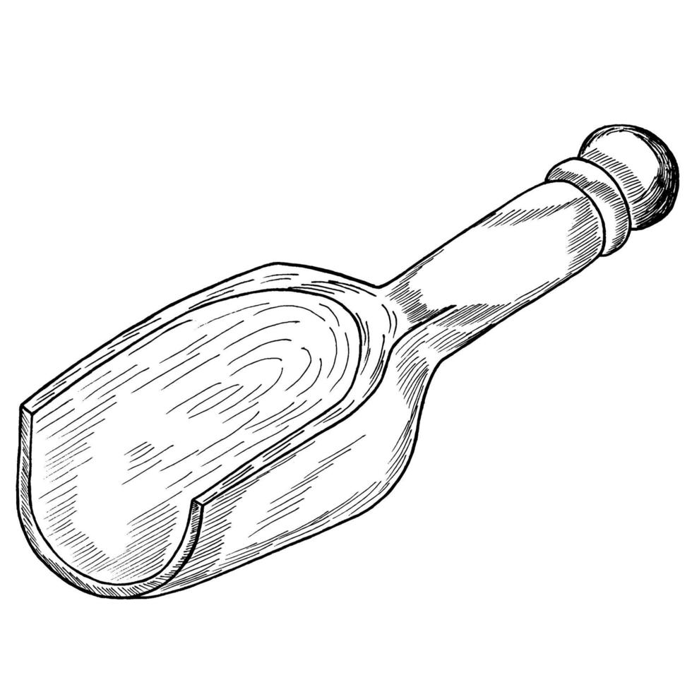 icono de cuchara para granos de café, harina, grano ilustración vectorial en blanco y negro. dibujado a mano. vector