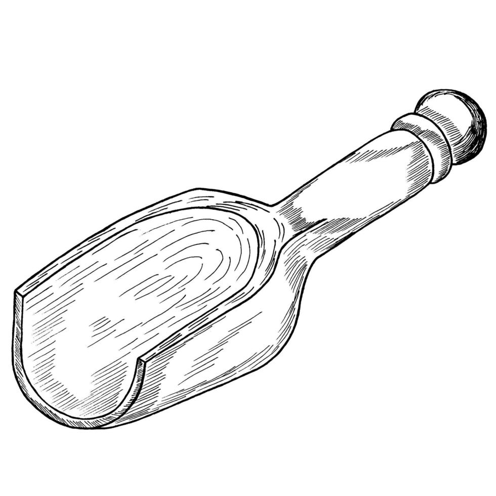 Scoop icon for coffee beans, flour,grain black and white vector illustration. Drawn by hand.