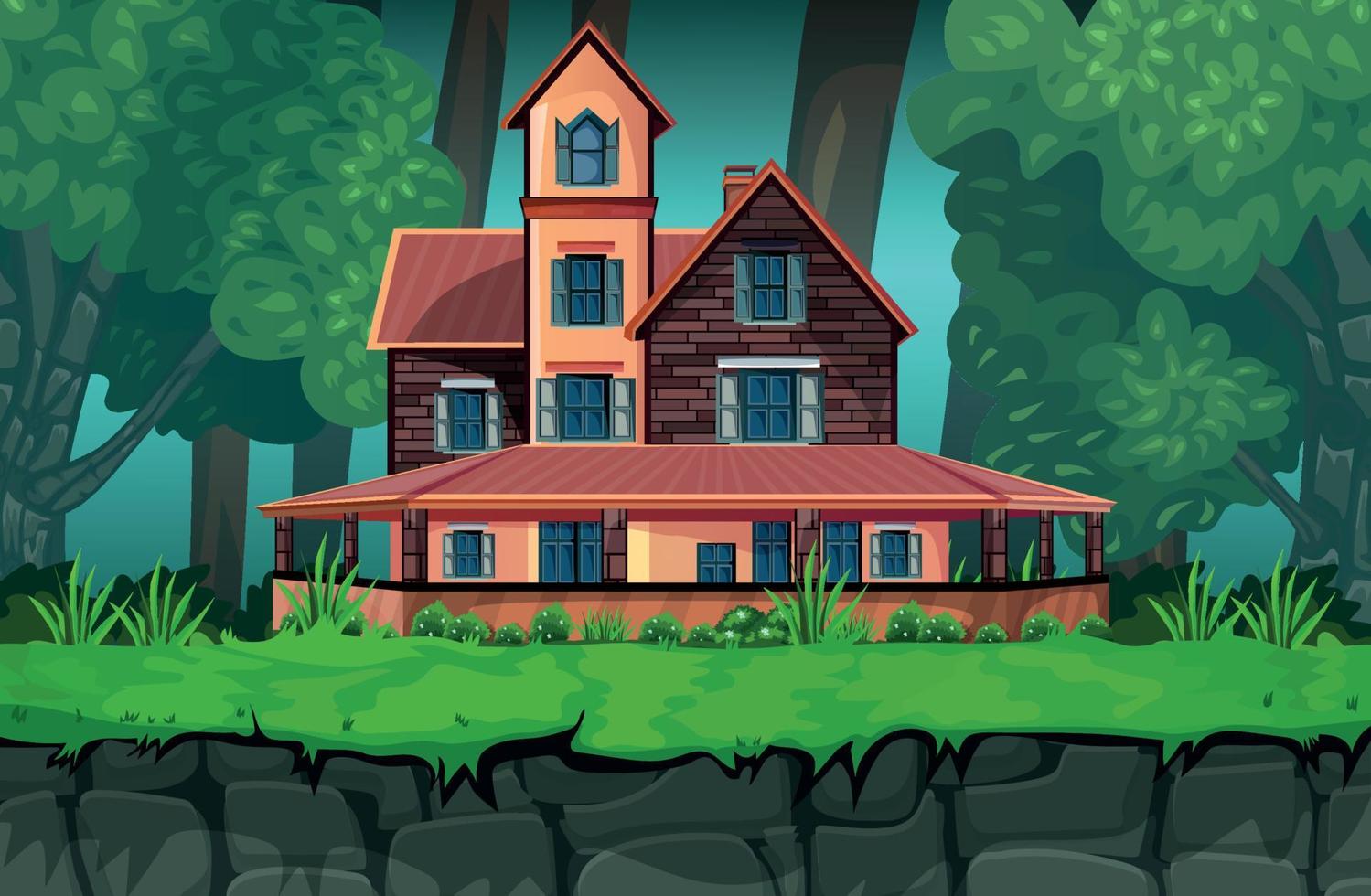 game background cartoon vector , house in the woods