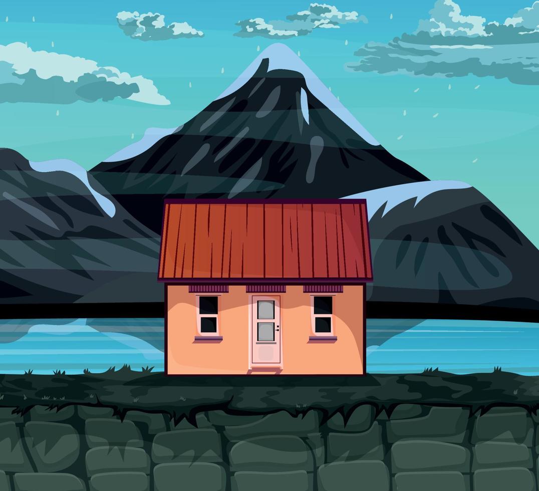 game background cartoon vector , Lakeside house