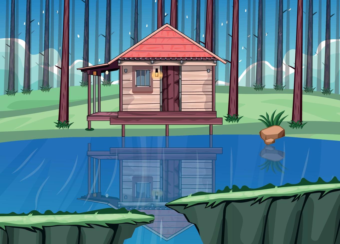 game background cartoon vector , Lakeside house