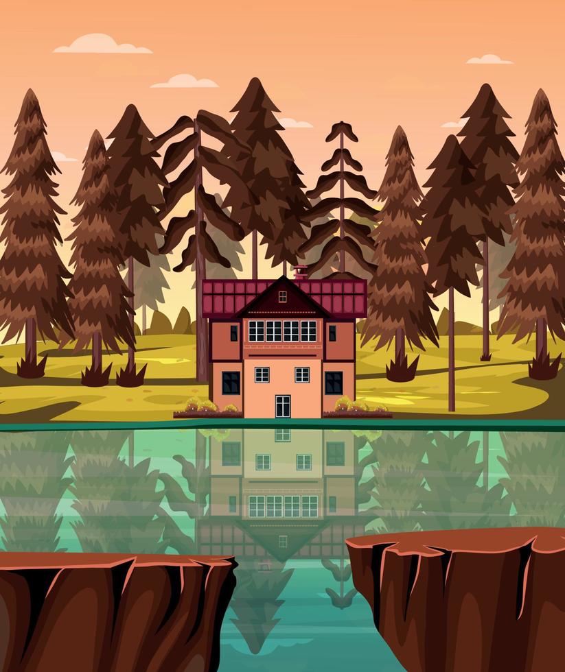 game background cartoon vector , Lake side house