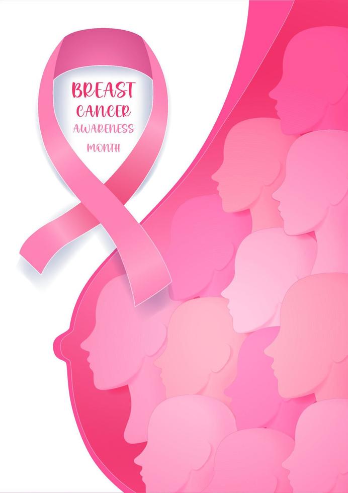 Breast cancer awareness month Women shape in breast concept background. Concept design for Poster template. illustration. Banner. Ad offline online. Flyer. vector