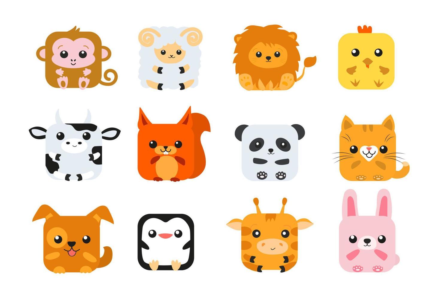 Cute animal square face. Vector flat illustration