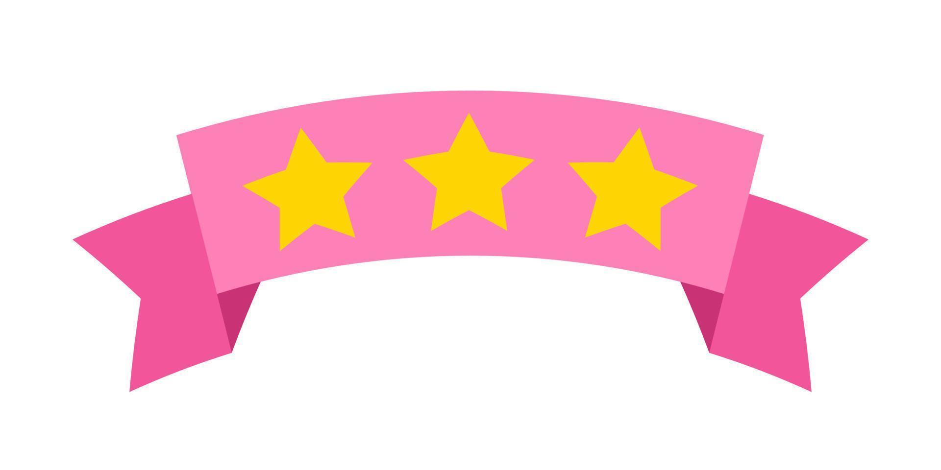 Vector icons of colorful stars on pink ribbon.