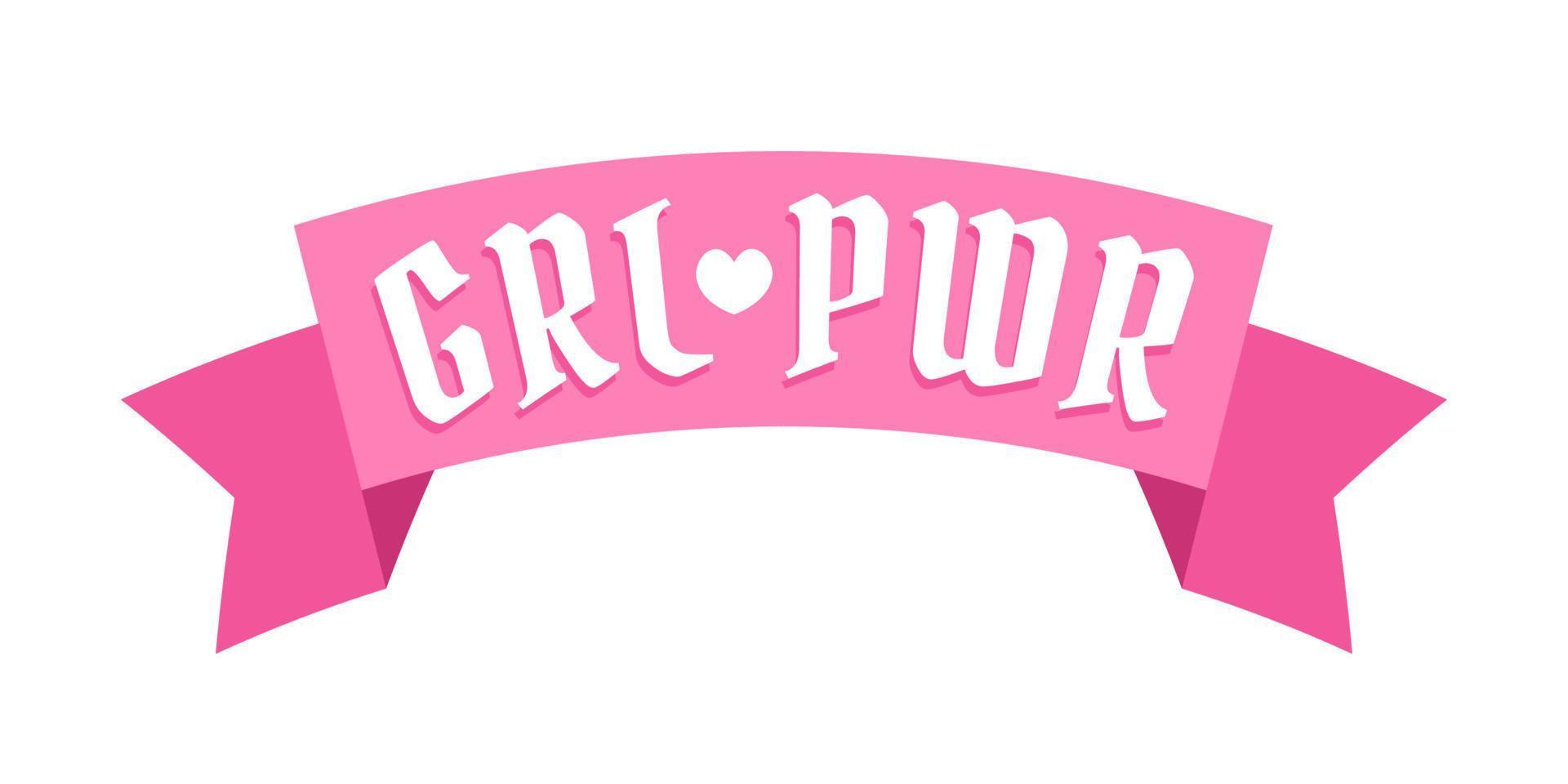 Vector emblem with text of girl power with pink ribbon