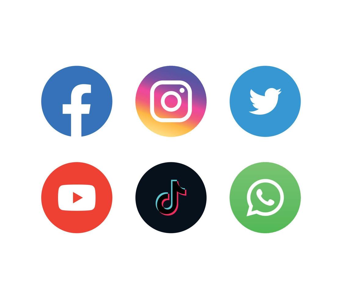 Social media icons set and popular social applications modern logos flat vector illustration.