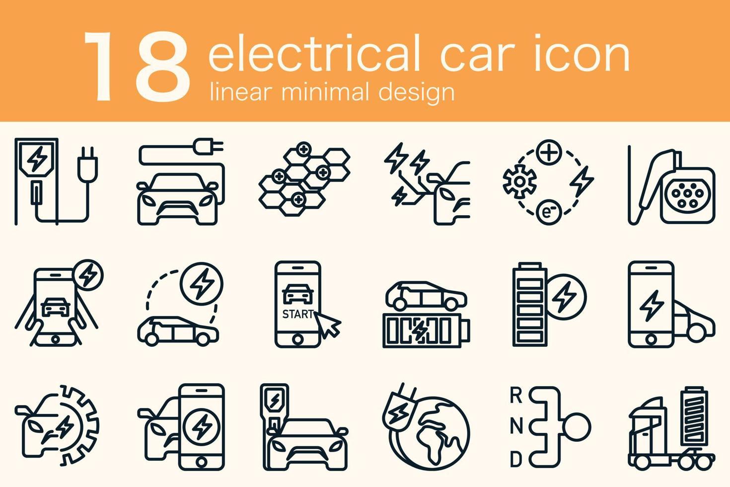 set of electrical ev car minimal linear design vector