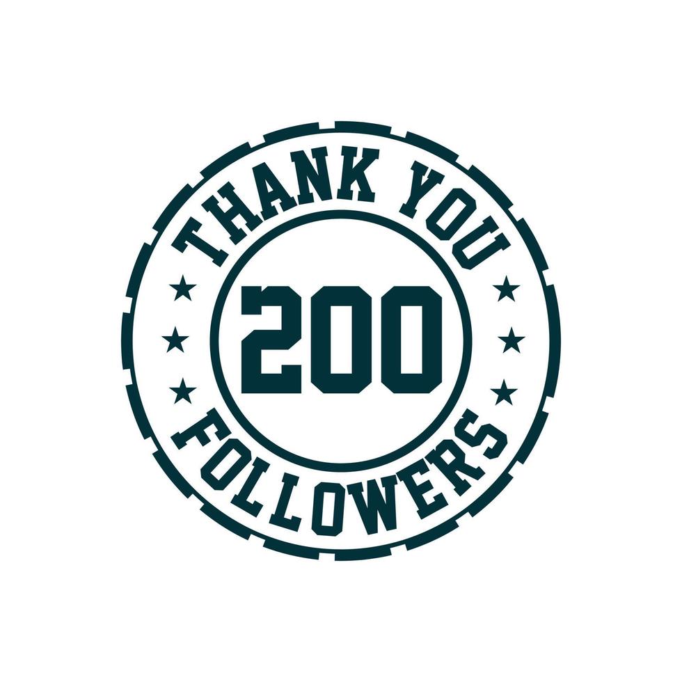 gracias celebración de 200 seguidores, tarjeta de felicitación para los seguidores de las redes sociales. vector