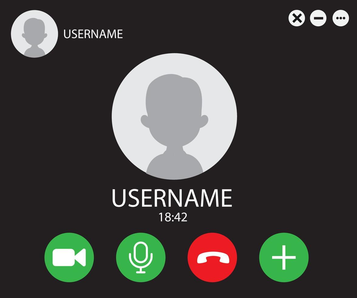 Video chat interface, user web video call window. Concept of social remote media, remote communication. Call screen template. Mockup interface. Video chat user interface, video calls window. EPS 10 vector