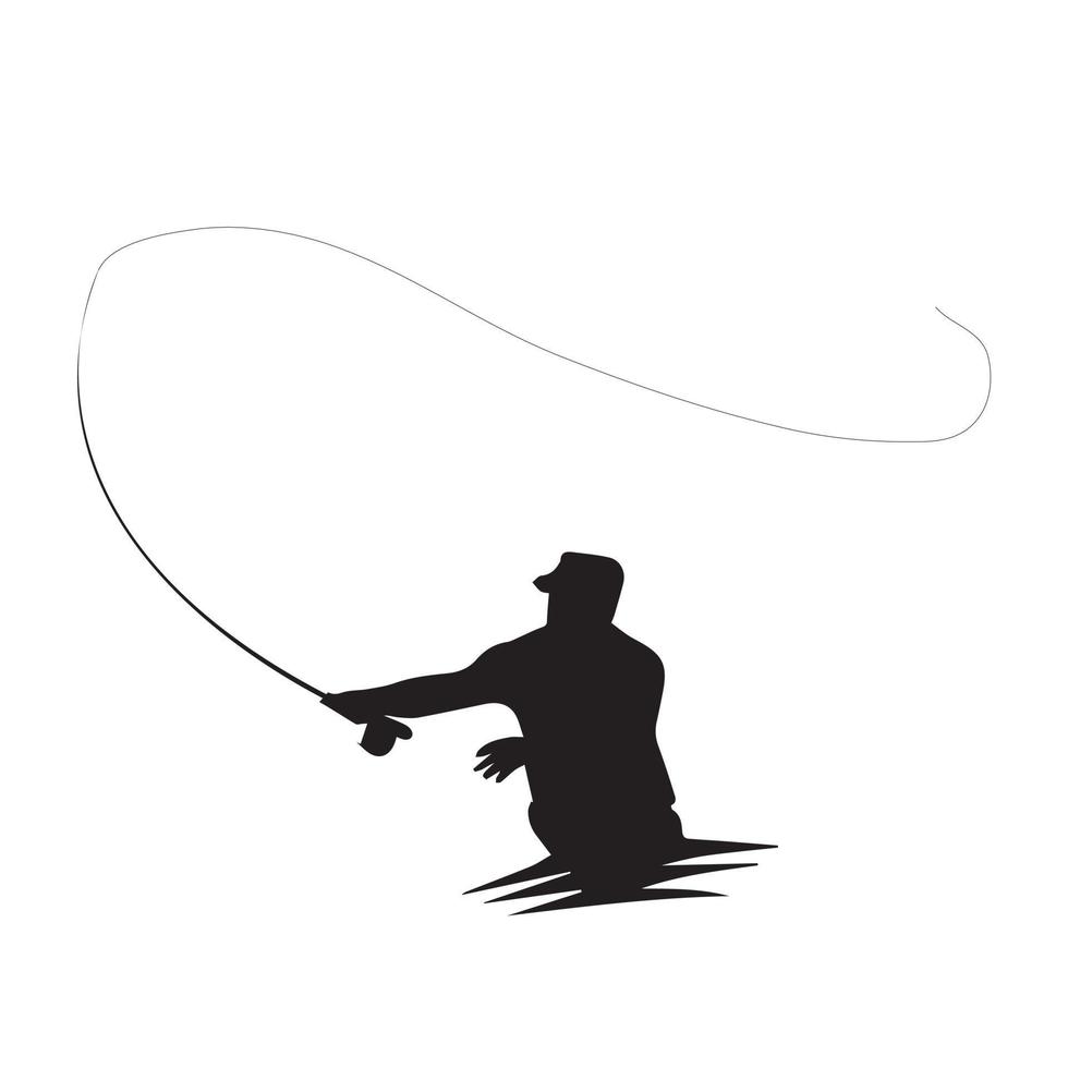 Fly fisherman fishing.clip art black fishing on white background vector