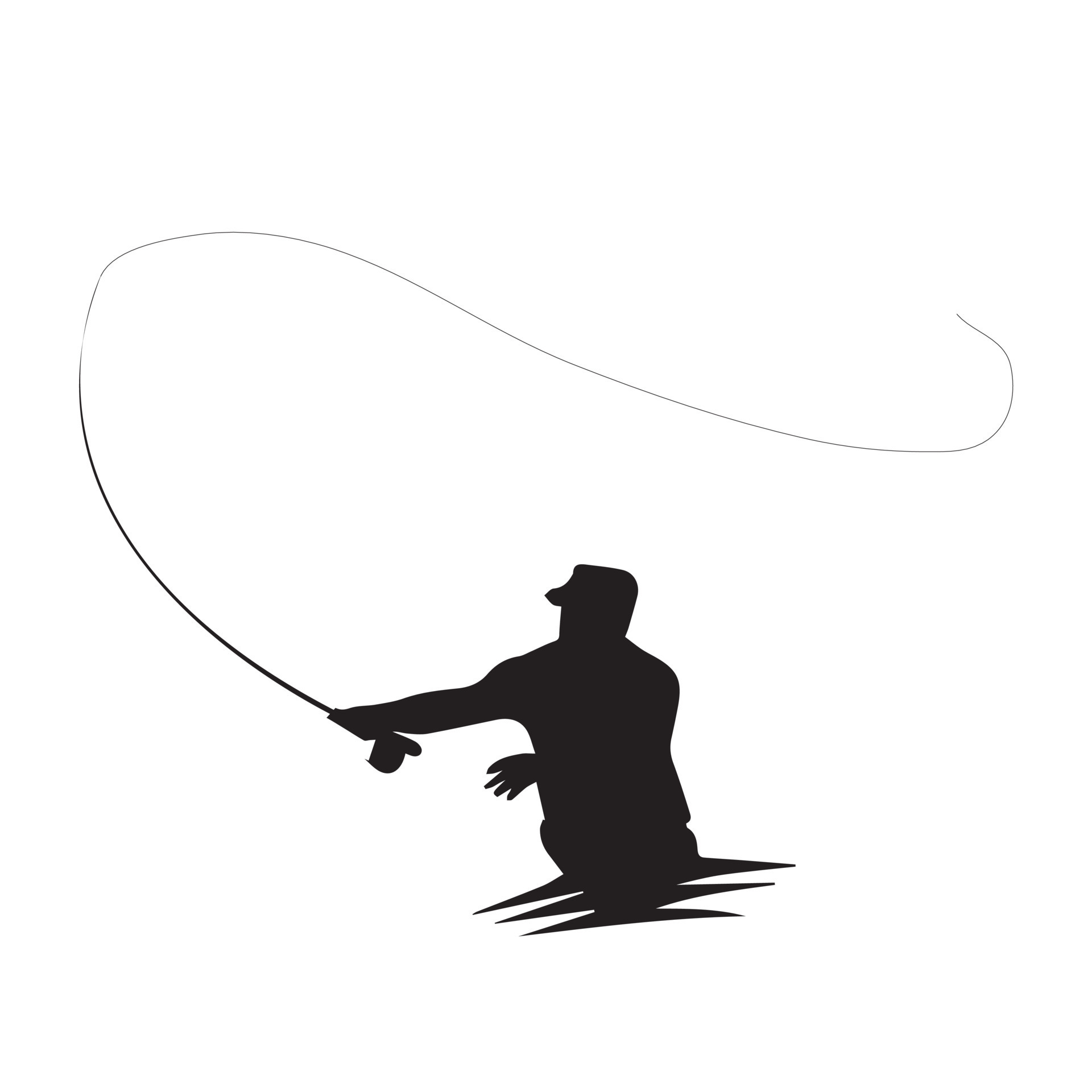 Fly fisherman fishing.clip art black fishing on white background