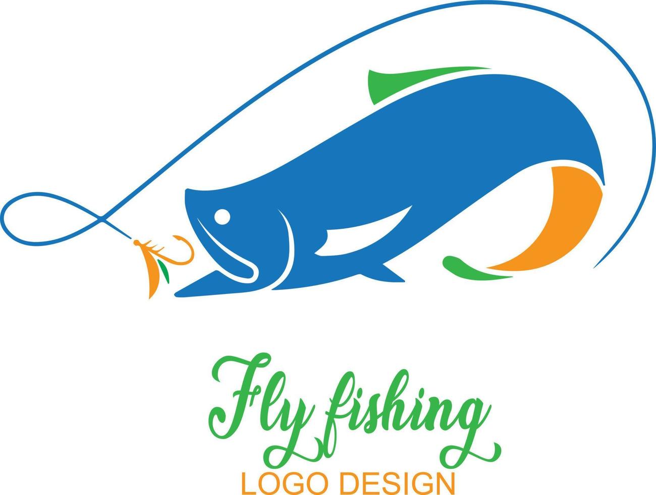 graphic fly fishing, logo on white background vector