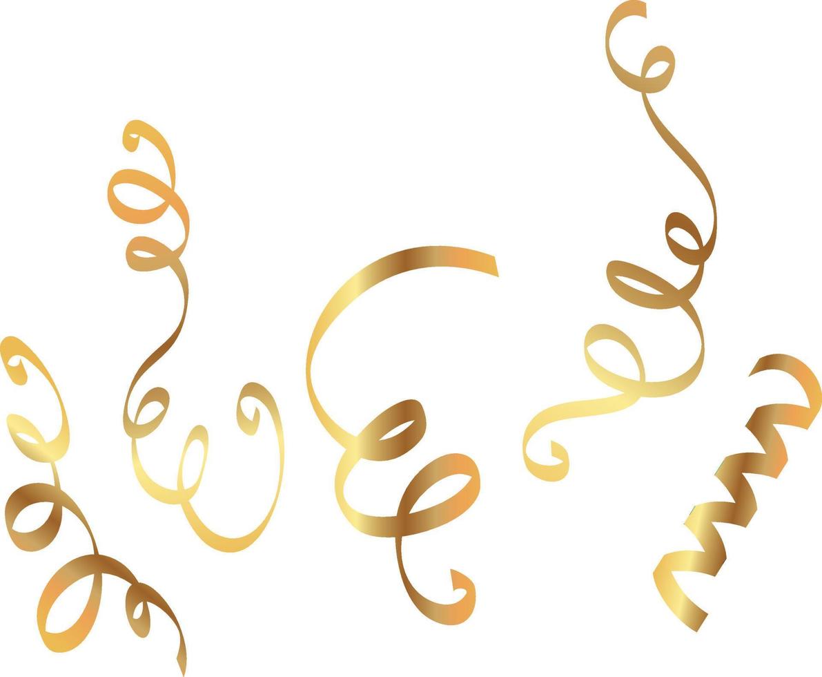 Shiny golden serpentine ribbon isolated on white. Confetti burst. Festive template. vector