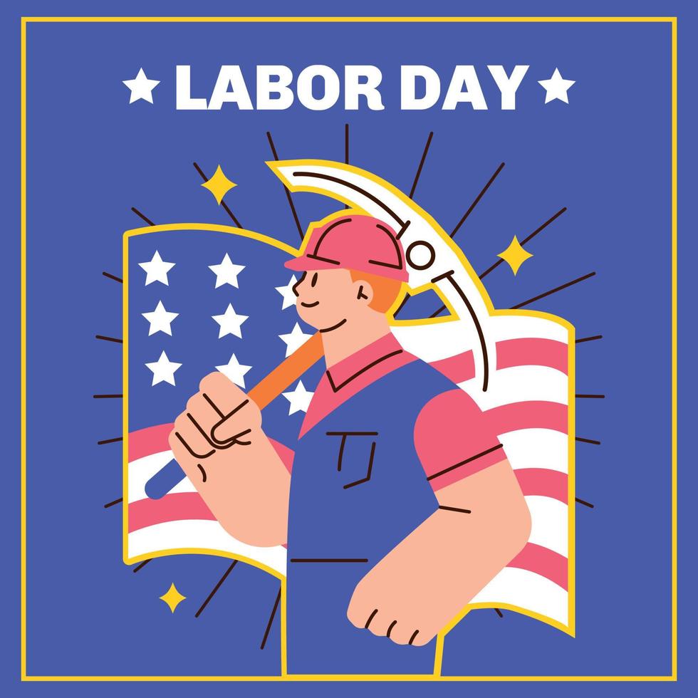Labor day illustration with man standing in front america flag vector
