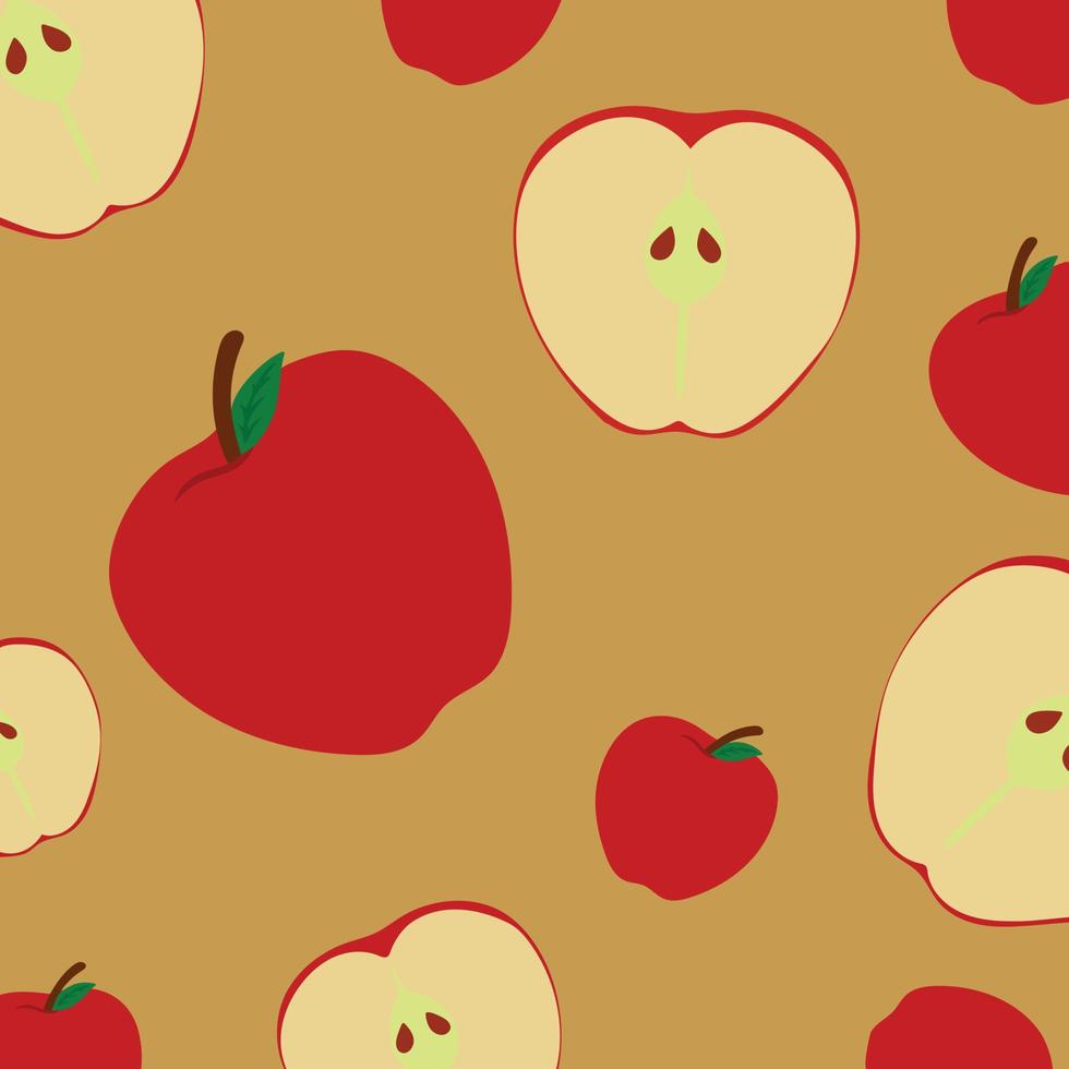Apple pattern concept. Decoration for wrapping paper sites brochures posters office fabrics. Vector illustration. Image of apples isolated on color background. Brown background