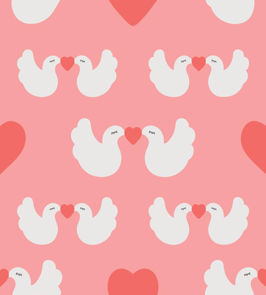 Concept of wedding pattern with doves and hearts. Image isolated on pink background. Colored background. Vector illustration. Duplicate objects
