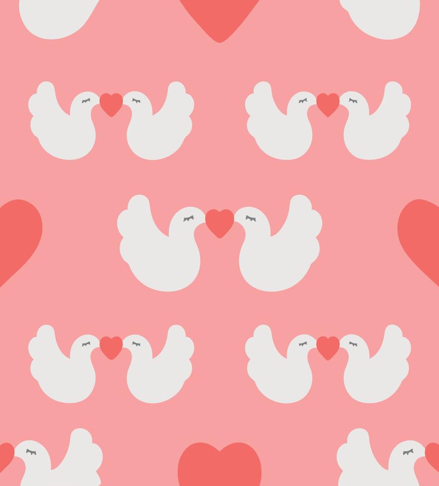 Concept of wedding pattern with doves and hearts. Image isolated on pink background. Colored background. Vector illustration. Duplicate objects