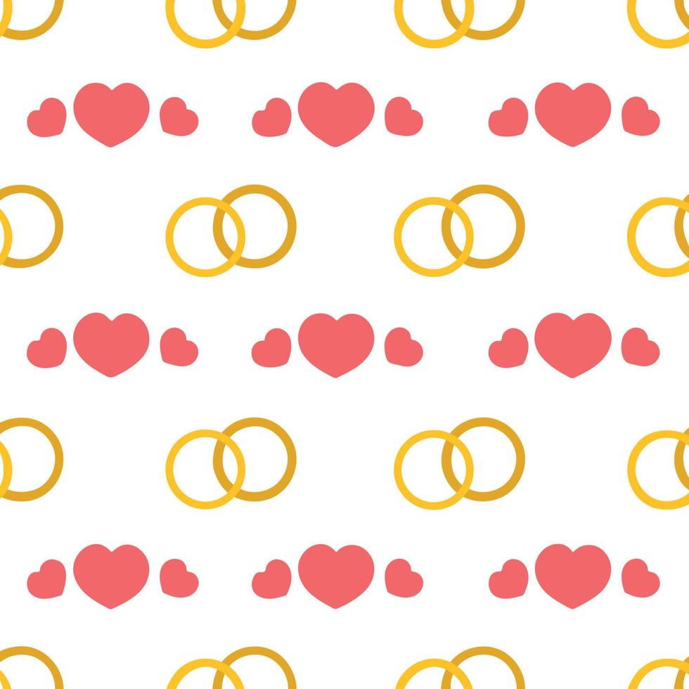 Concept of repeating rings and hearts on white background. Wedding pattern for printing on wrapping paper invitations banners. Vector illustration