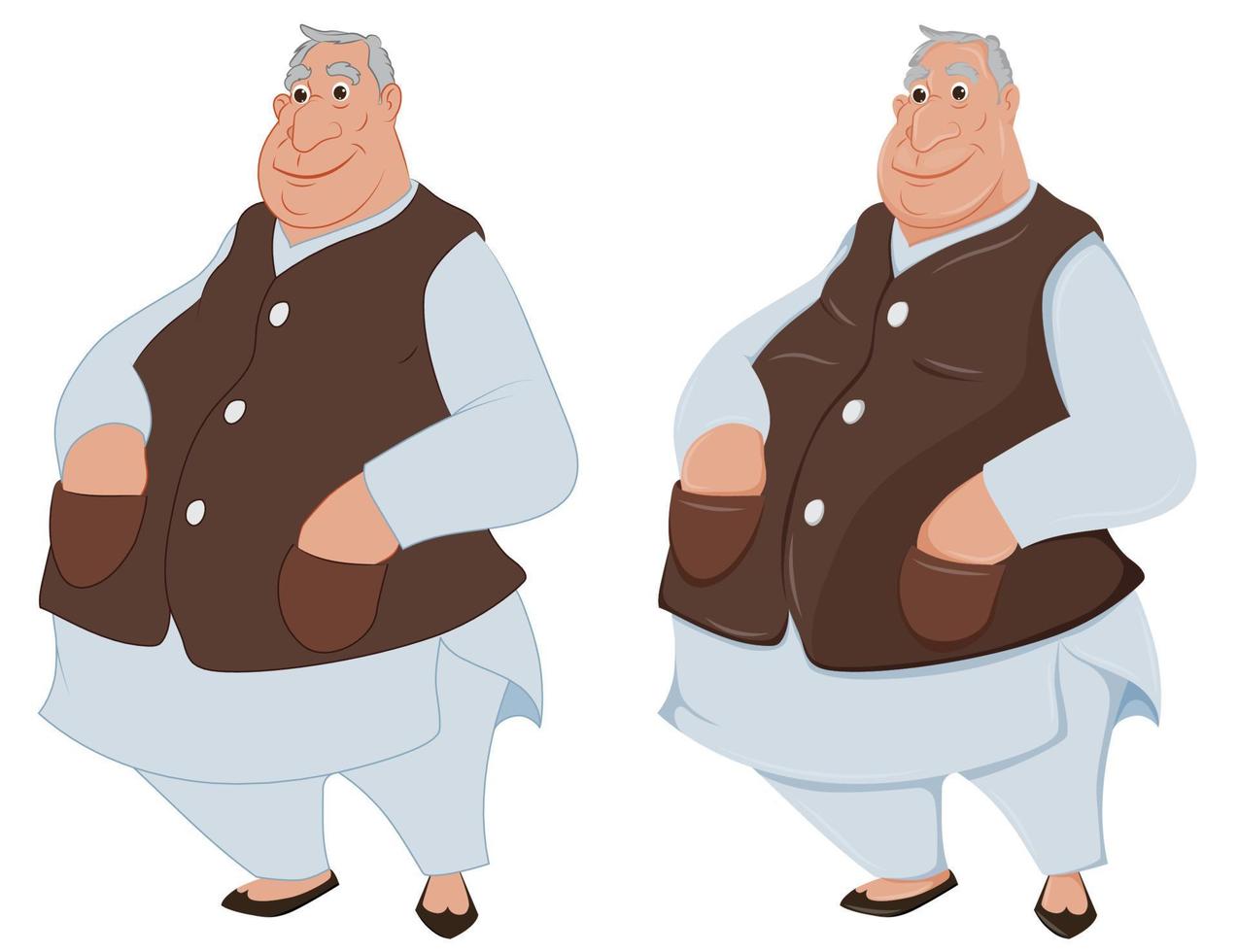 caricatura, sonriente, gordo, hombre de negocios, en, vestido tradicional vector