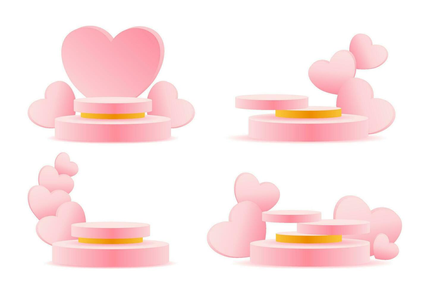 un paquete de podios rosas en forma de corazón para exhibir productos. vector