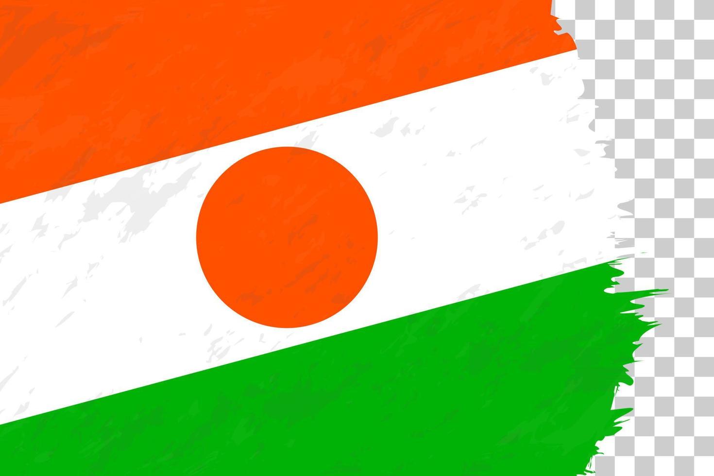 Horizontal Abstract Grunge Brushed Flag of Niger on Transparent Grid. vector
