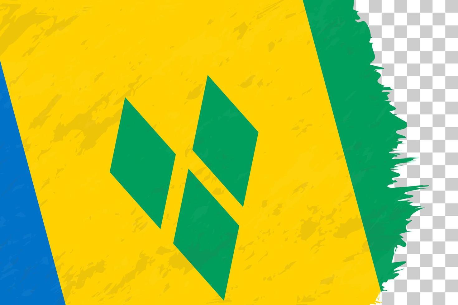 Horizontal Abstract Grunge Brushed Flag of Saint Vincent and the Grenadines on Transparent Grid. vector