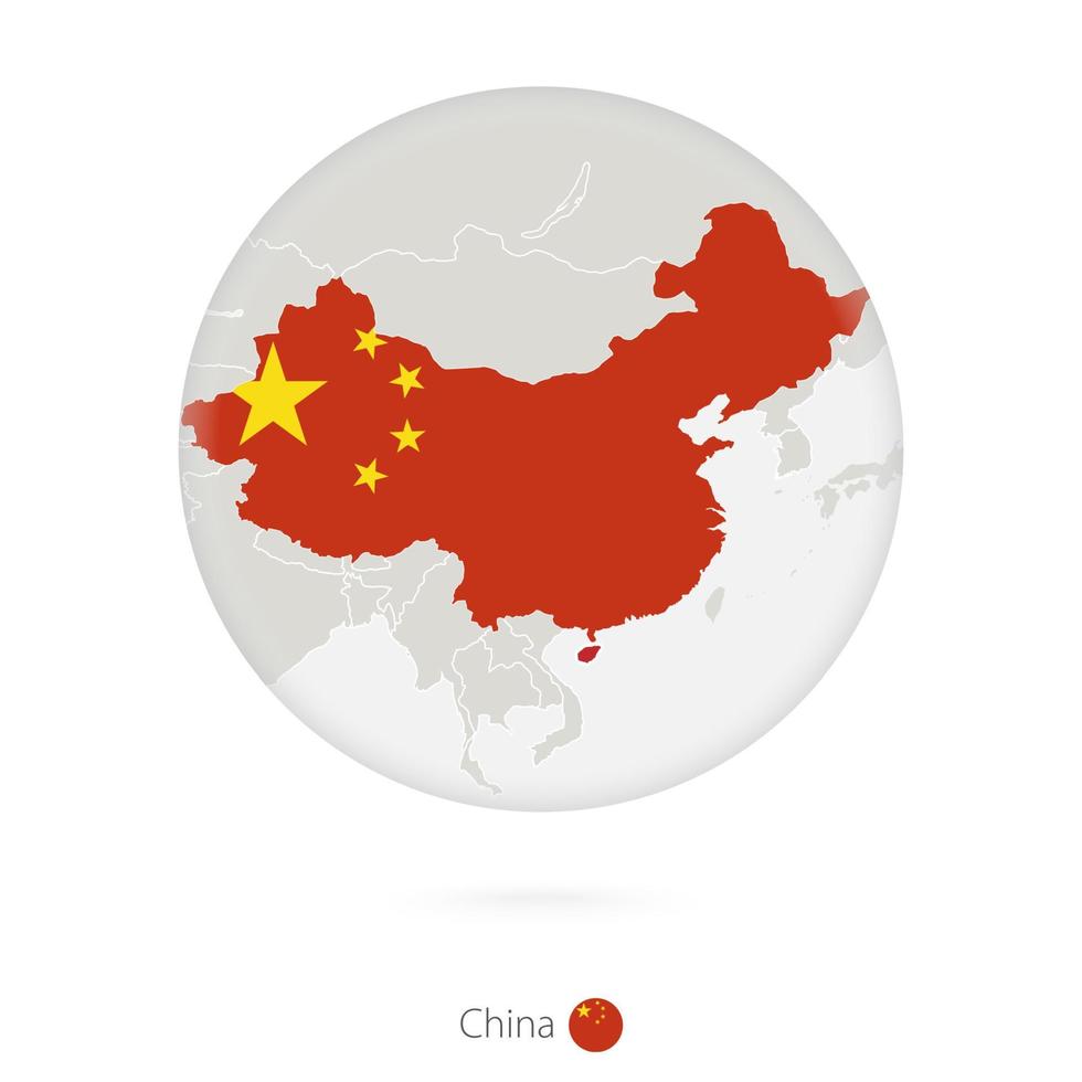 Map of China and national flag in a circle. vector