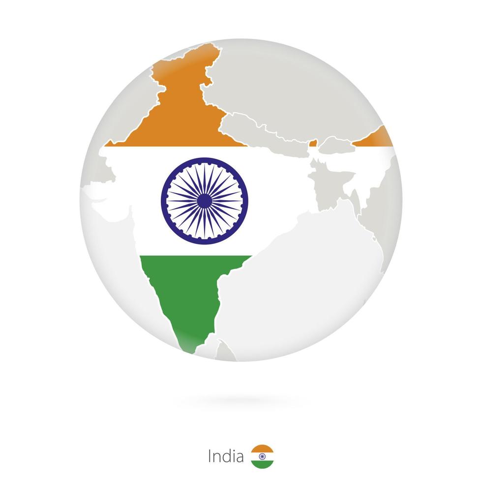 mapa de india y bandera nacional en un círculo. vector