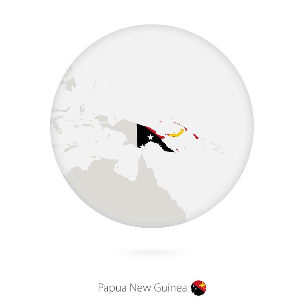 mapa de papúa nueva guinea y bandera nacional en un círculo. vector