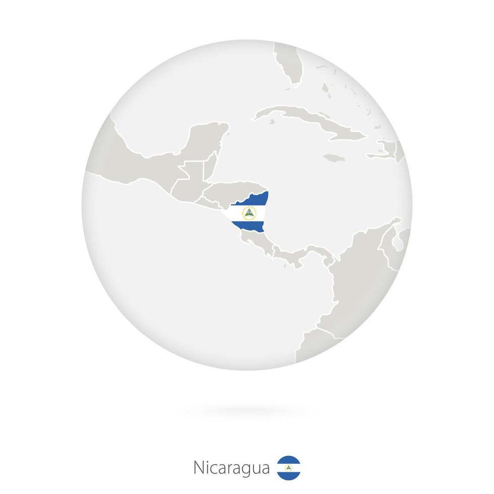 mapa de nicaragua y bandera nacional en un círculo. vector