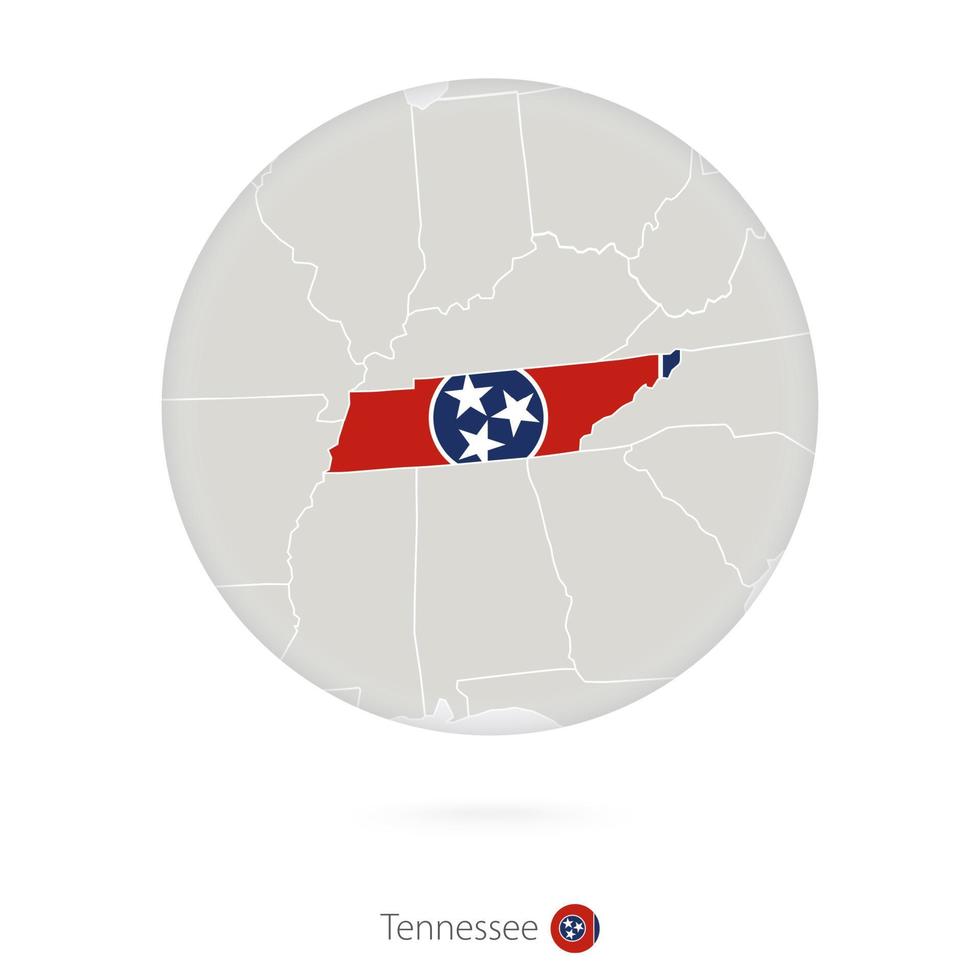 Map of Tennessee State and flag in a circle. vector