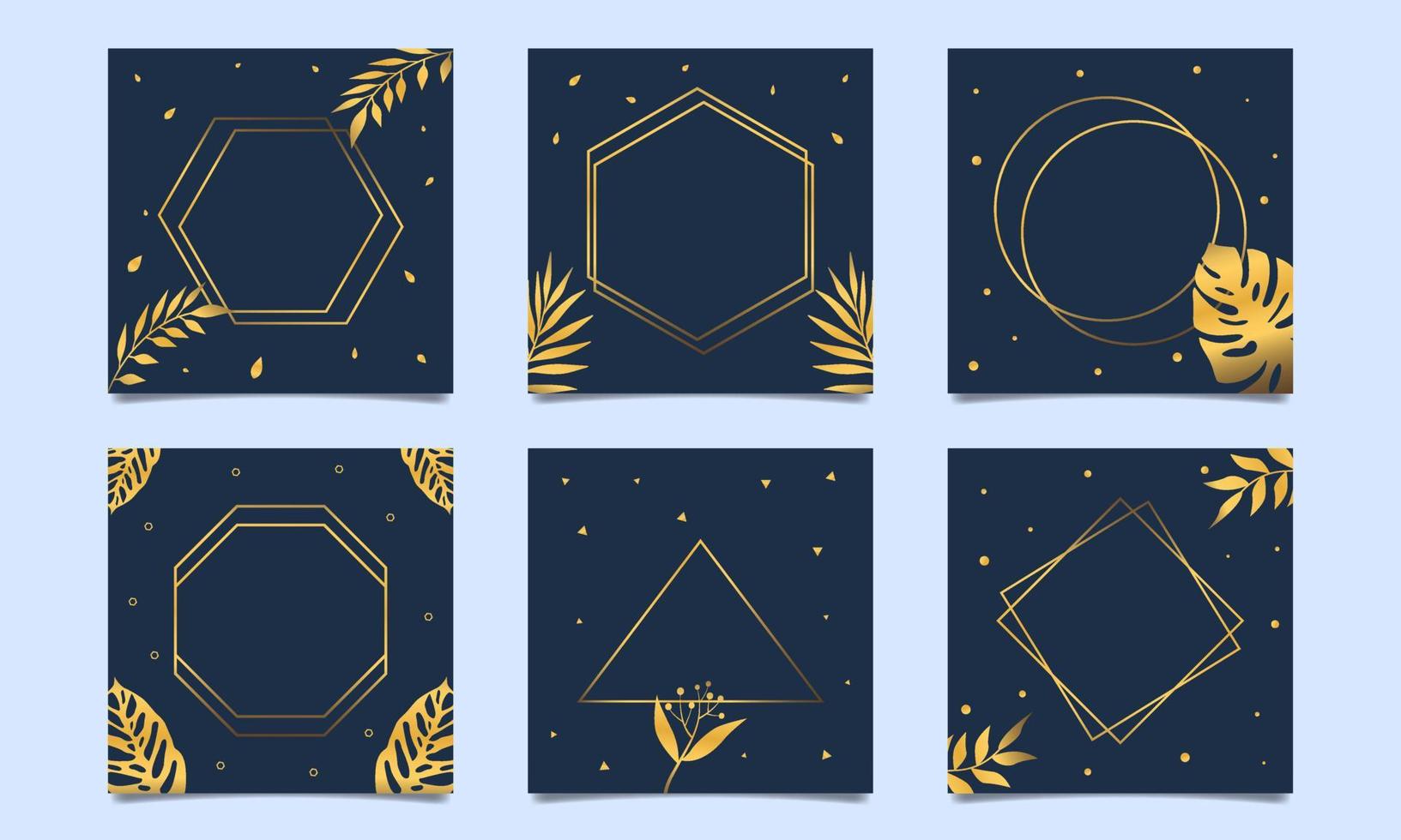 Set of floral frame luxury greeting card templates with gold decorations. Vector illustration