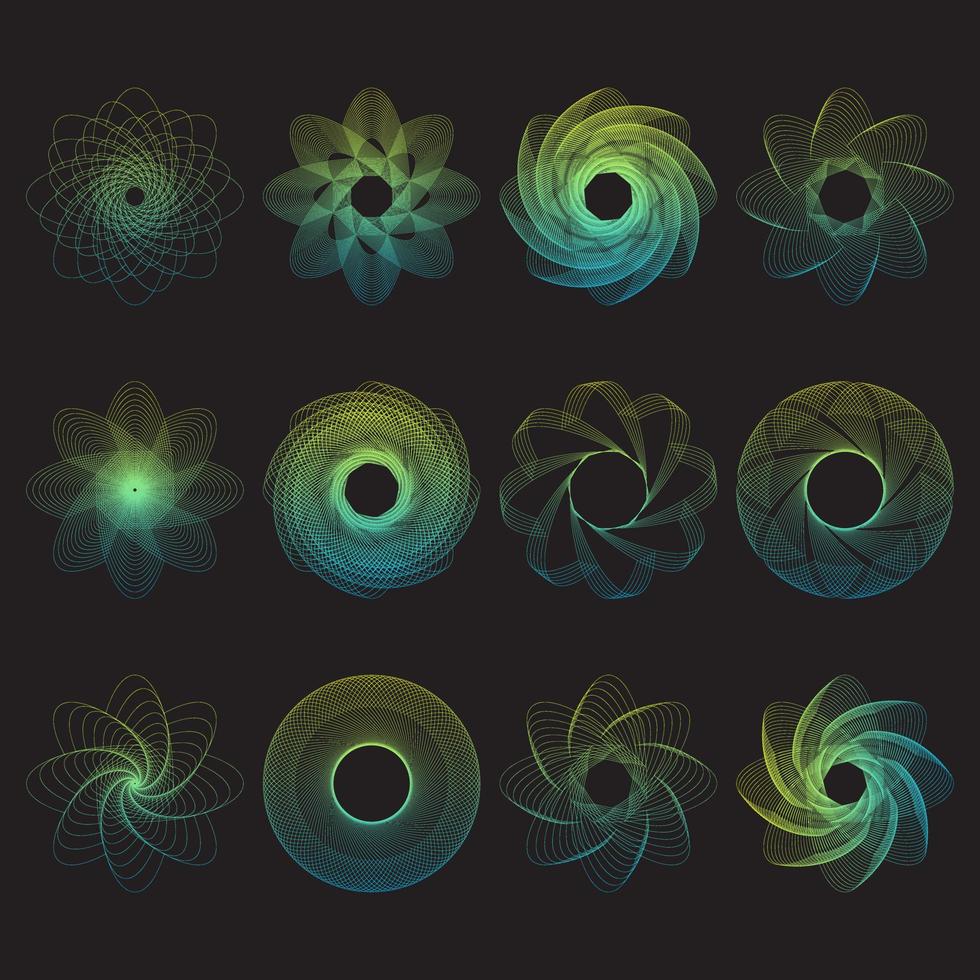 conjunto de vórtice espiral punteado abstracto. iconos en espiral de varias formas. ilustración vectorial vector