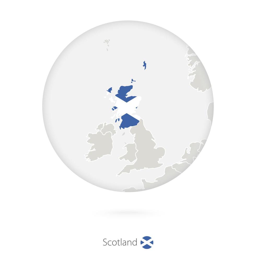 Map of Scotland and national flag in a circle. vector