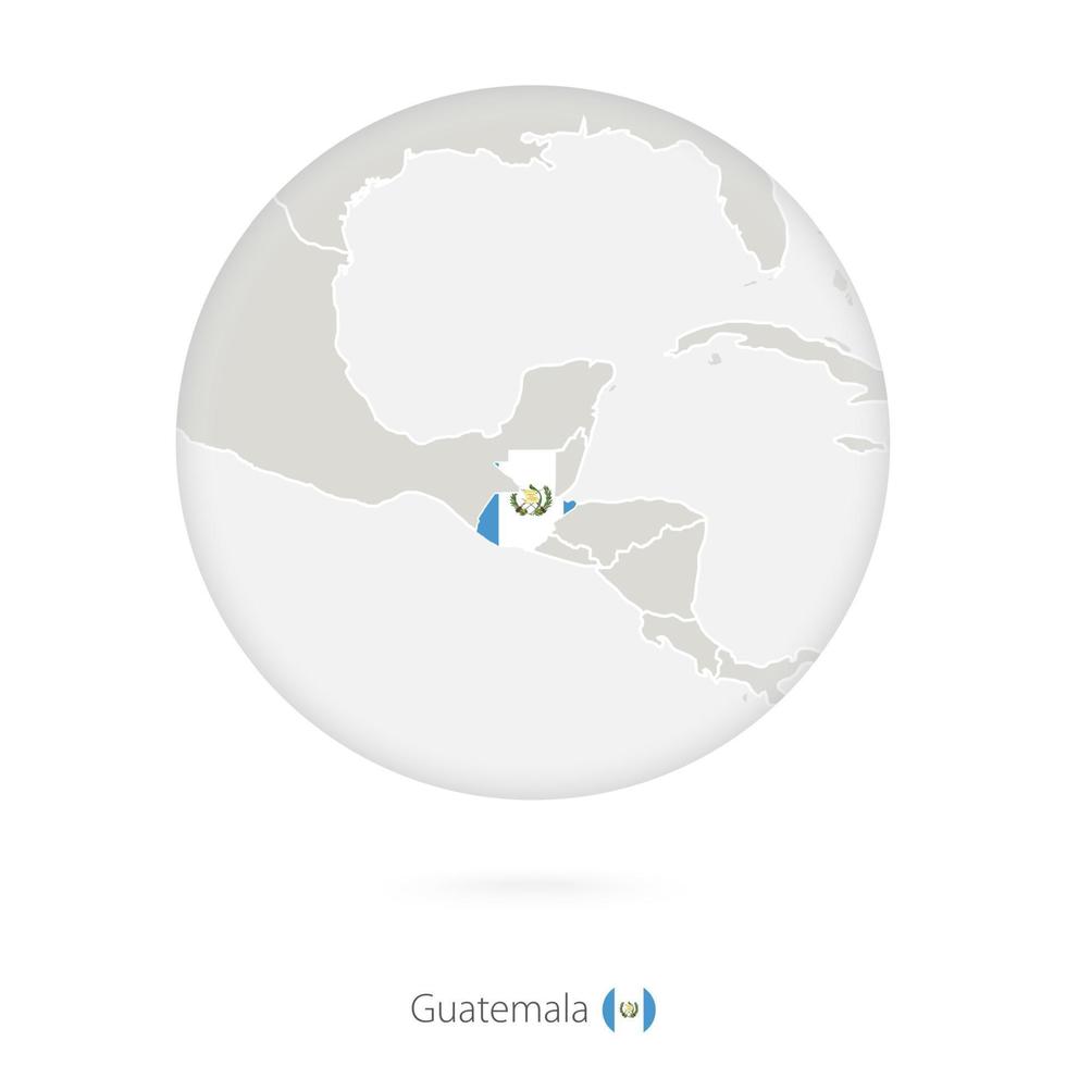 mapa de guatemala y bandera nacional en círculo. vector