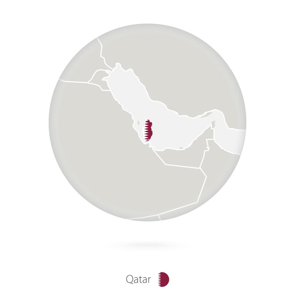 Map of Qatar and national flag in a circle. vector