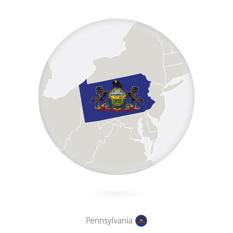 Map of Pennsylvania State and flag in a circle. vector