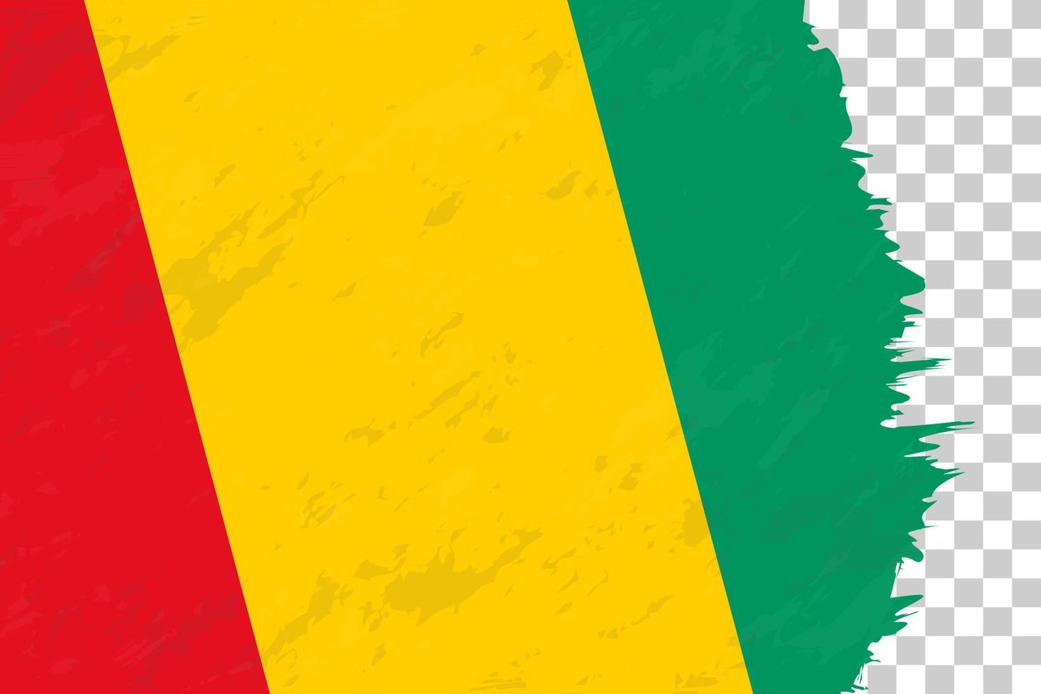Horizontal Abstract Grunge Brushed Flag of Guinea on Transparent Grid. vector