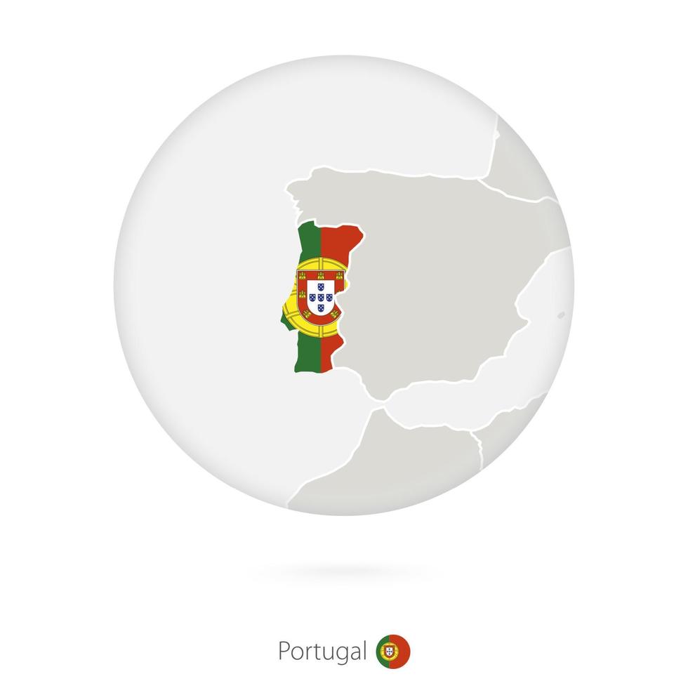 mapa de portugal y bandera nacional en un círculo. vector
