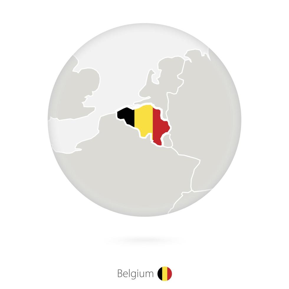 mapa de bélgica y bandera nacional en un círculo. vector