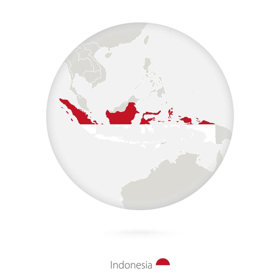 mapa de indonesia y bandera nacional en un círculo. vector