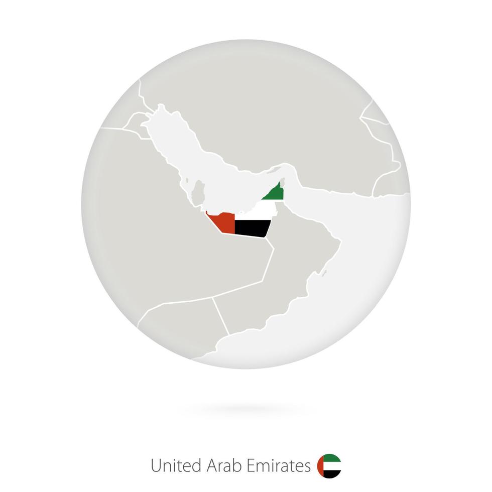 Map of United Arab Emirates and national flag in a circle. vector