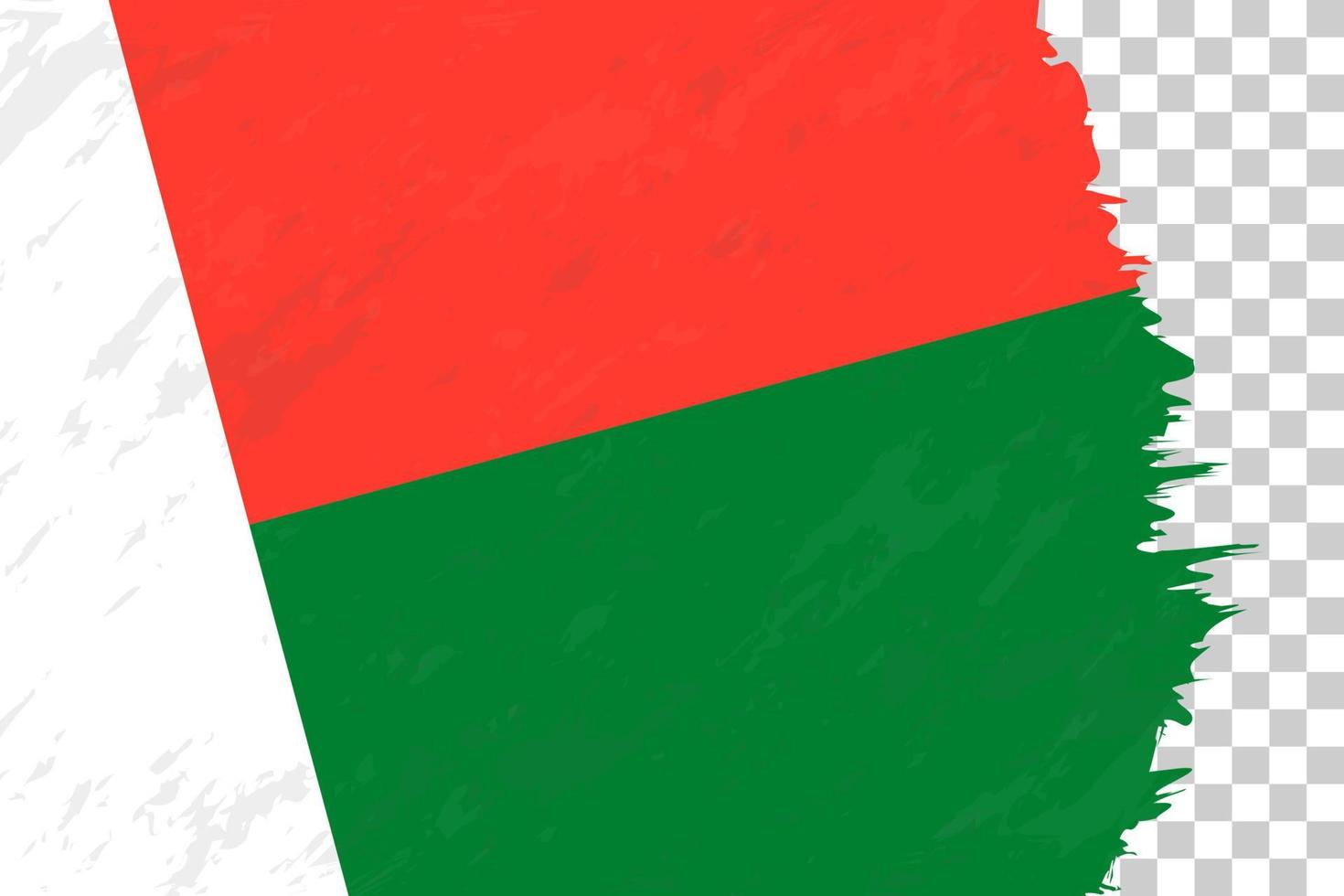 Horizontal Abstract Grunge Brushed Flag of Madagascar on Transparent Grid. vector