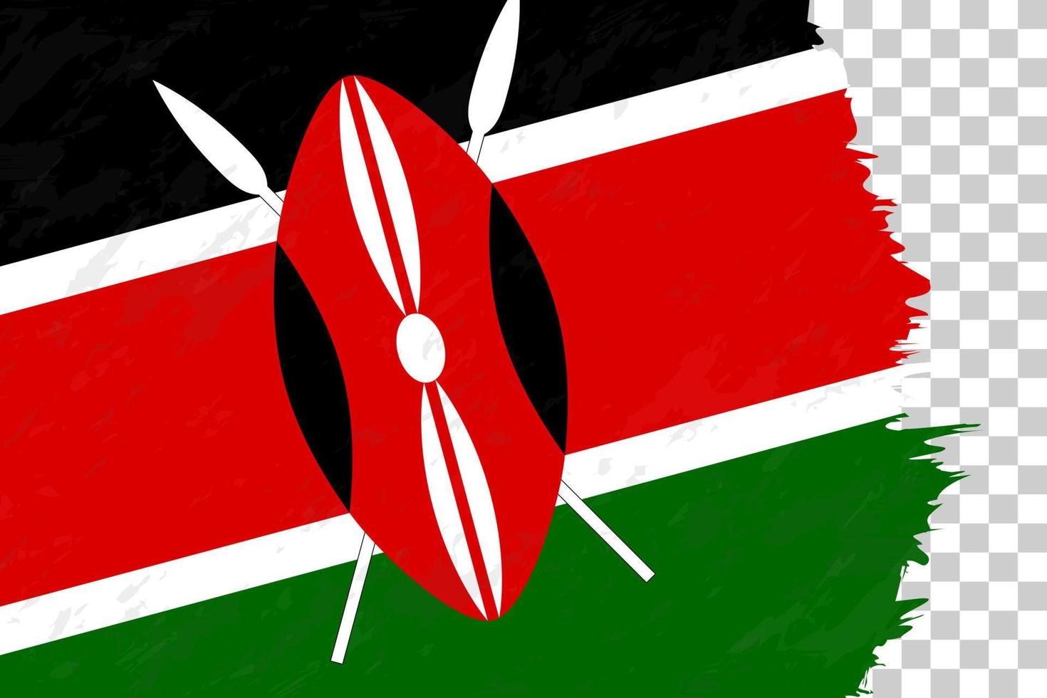 Horizontal Abstract Grunge Brushed Flag of Kenya on Transparent Grid. vector