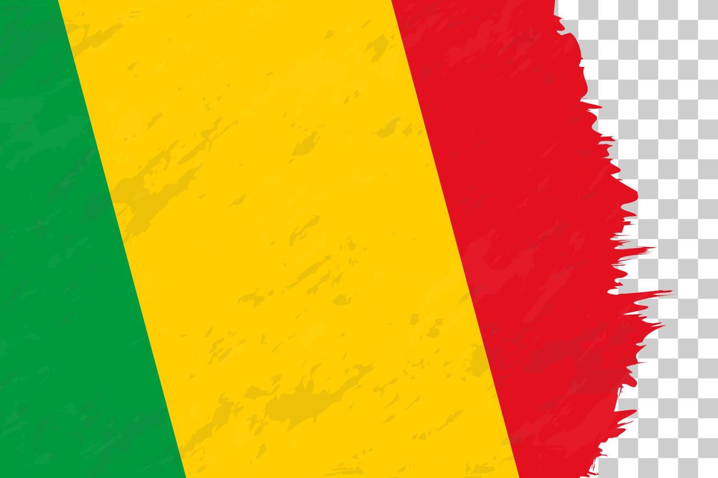 Horizontal Abstract Grunge Brushed Flag of Mali on Transparent Grid. vector